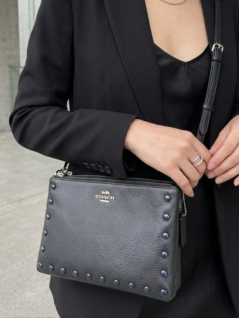 Coach Edgy Chic Modern Contemporary Lyla Riveted Pebbled Leather Crossbody Bag
